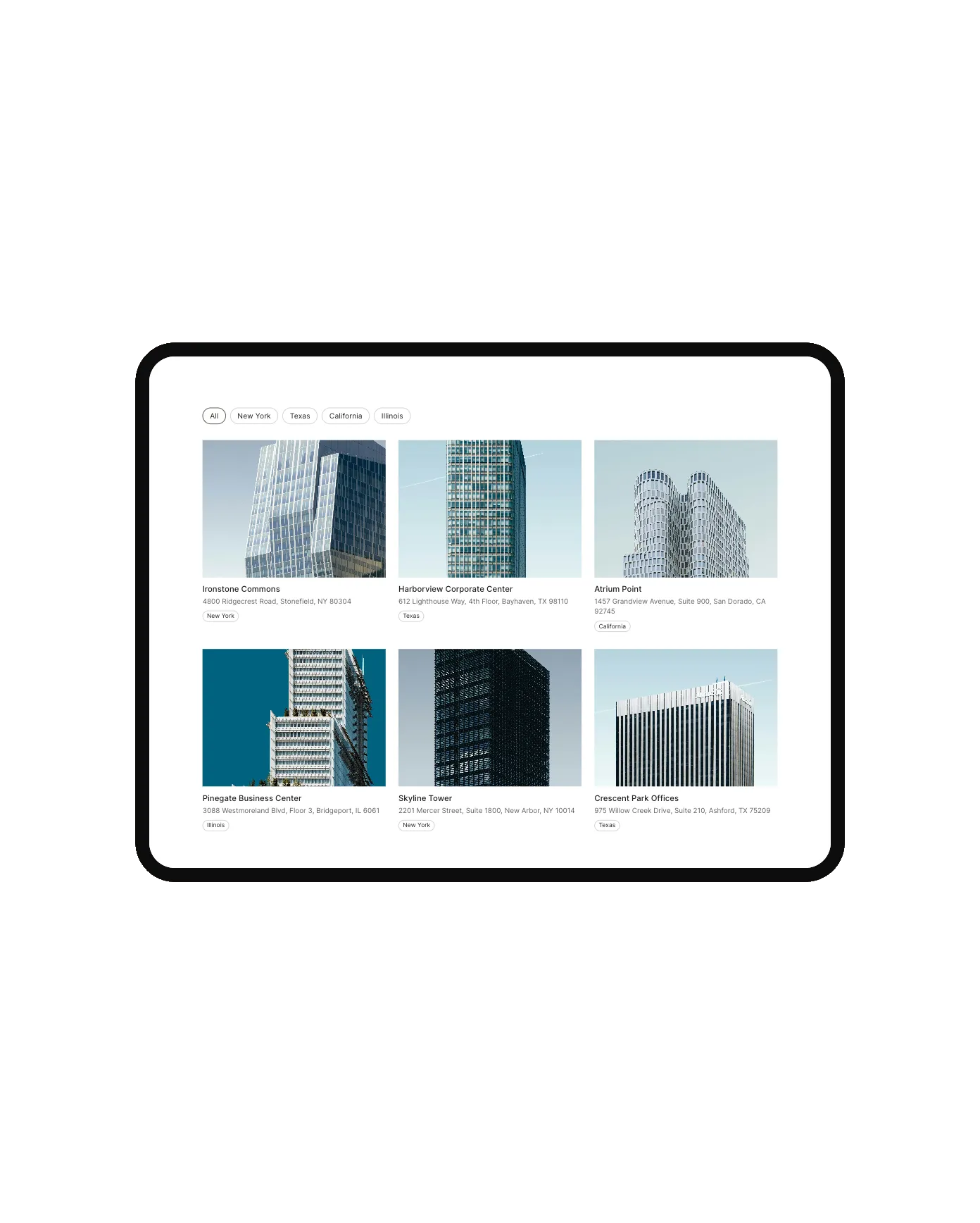 Portfolio Filter plugin for Squarespace – dropdown filter in light mode, shown on an iPad mockup