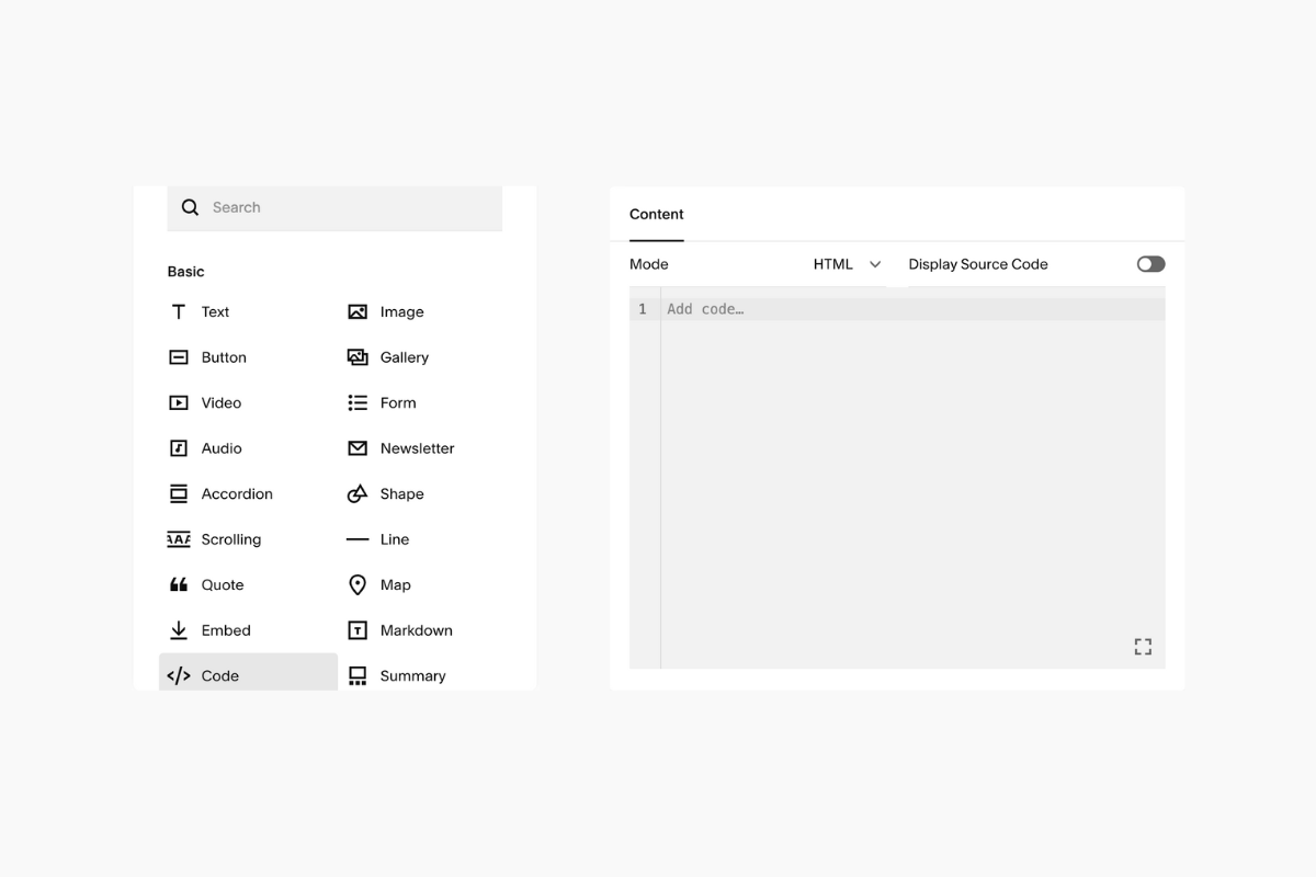 Squarespace Code Block Code Injection for HTML and JavaScript