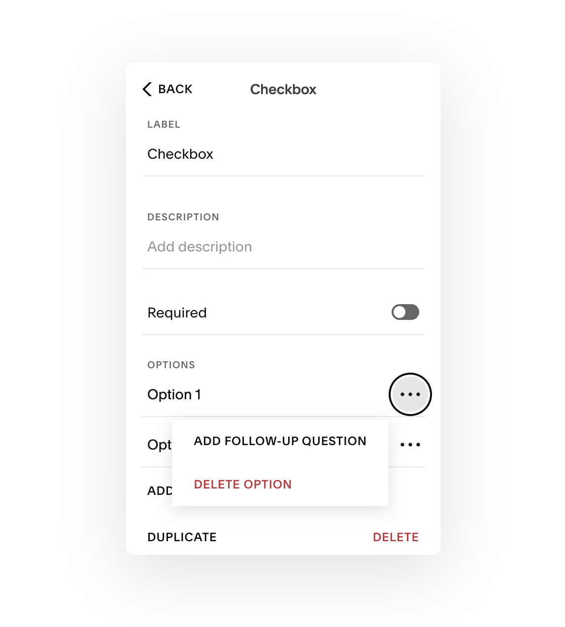 Example of Squarespace conditional form with follow-up question settings